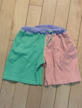 Kids Colorblock Waffle Shorts - Green & Pink